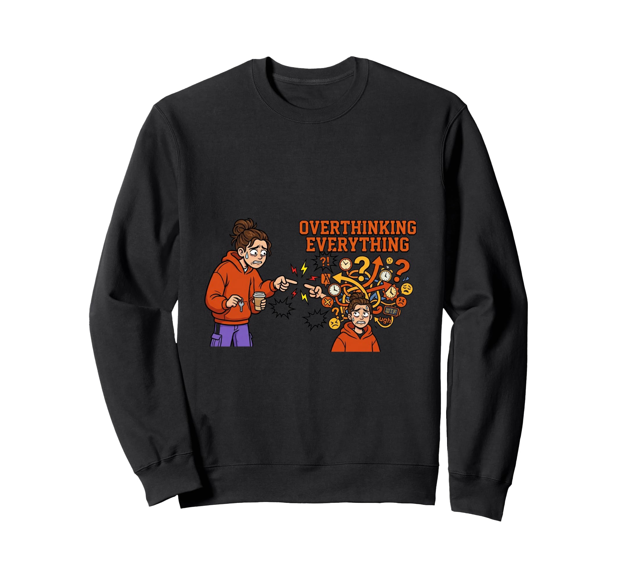 Overthinking Everything Mind Sweatshirt - Aesthetic Graphic for Adults - T-Shirt, Sweatshirt, Hoodie