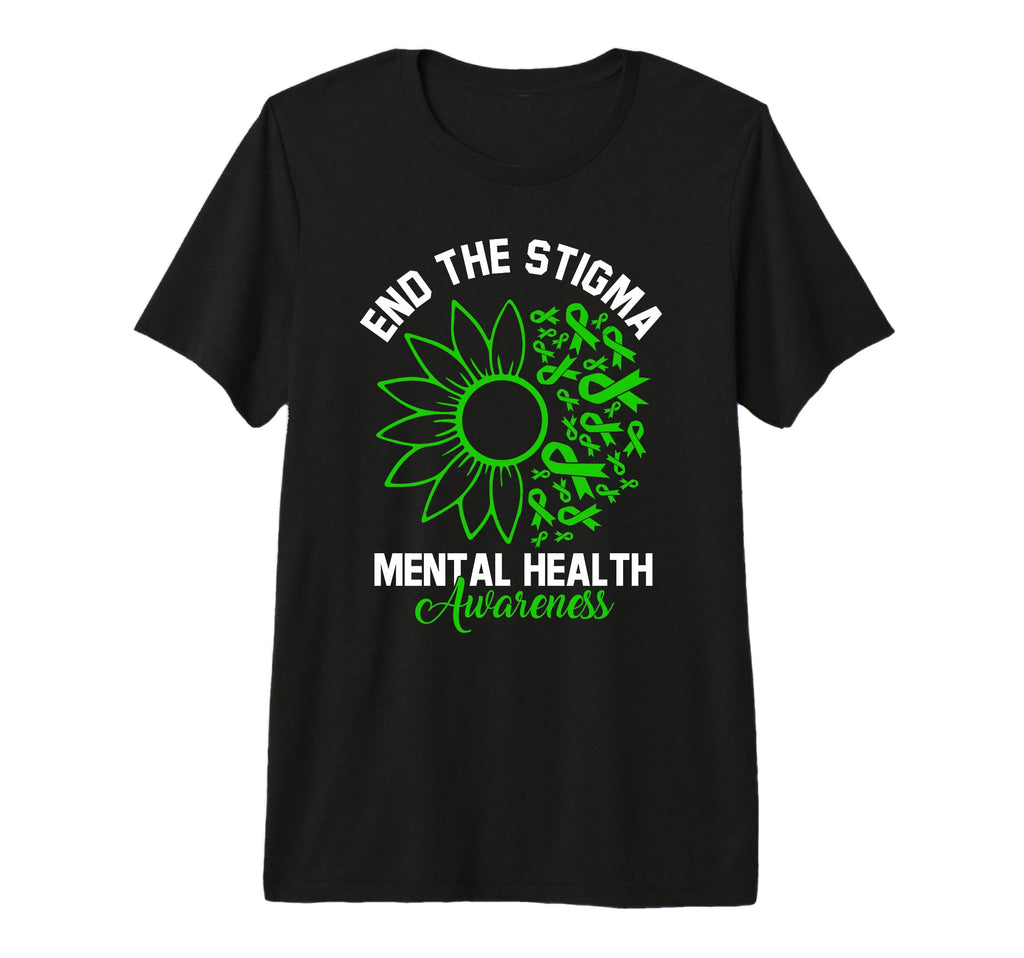 End Stigma Sunflower Ribbon Mental T-Shirt - Custom Art Print Men Women - T-Shirt, Sweatshirt, Hoodie