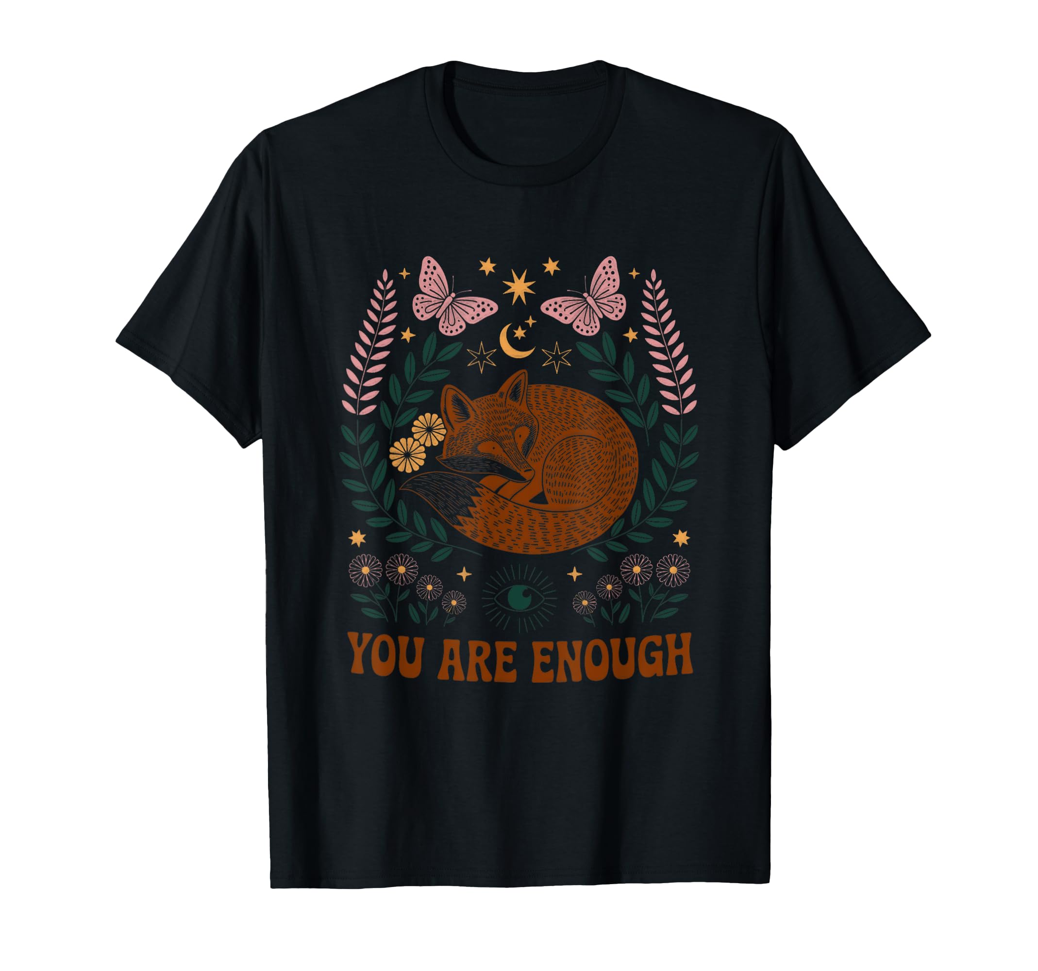You Are Enough Fox Floral Moon T-Shirt - Custom Art Print Unisex - T-Shirt, Sweatshirt, Hoodie