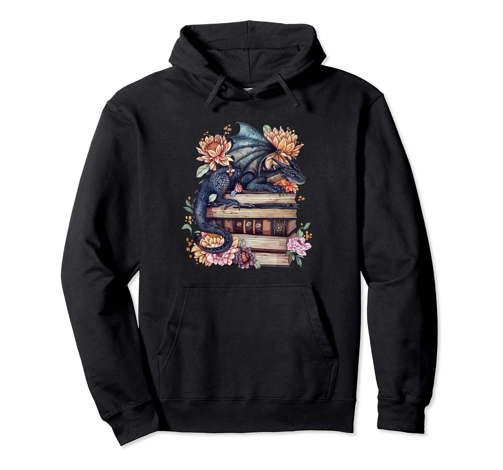 Book Dragon Reader Bookstack Bookish Hoodie - Unique Graphic for Adults - T-Shirt, Sweatshirt, Hoodie