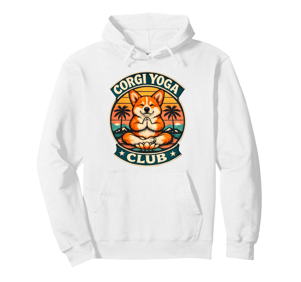 Corgi Yoga Club Sunset Namaste Meditation Hoodie - Custom Art Print Unisex - T-Shirt, Sweatshirt, Hoodie