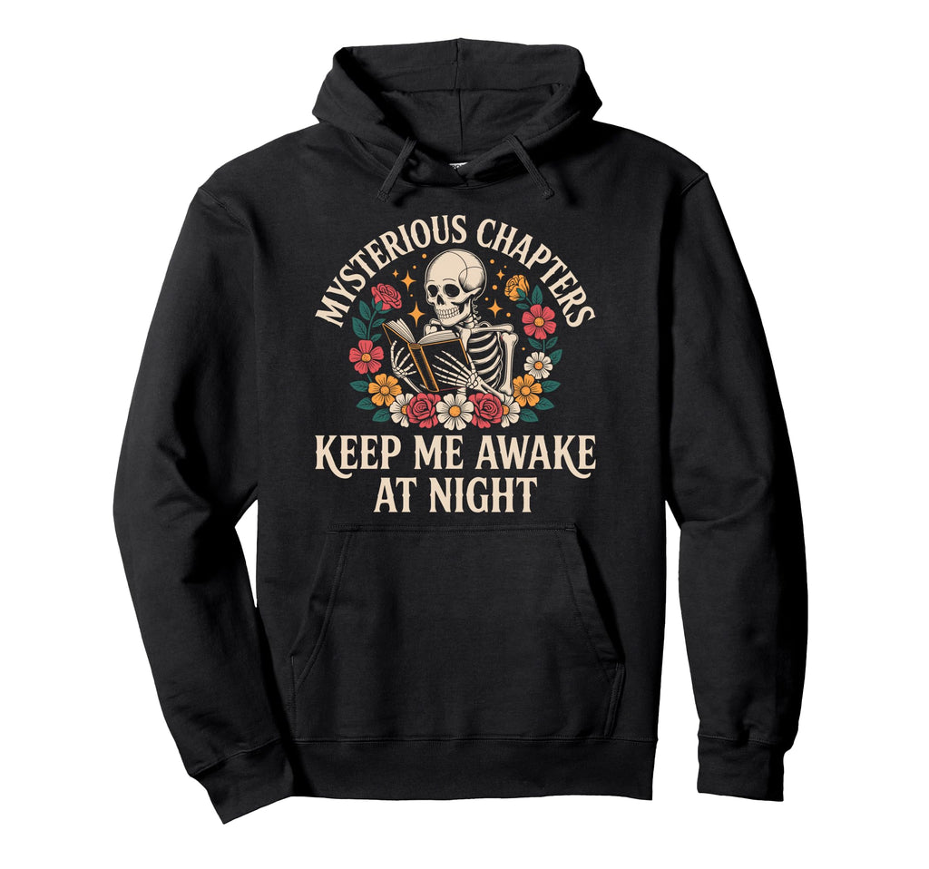 Thriller Book Skeleton Reader Floral Hoodie - Custom Art Print for Adults - T-Shirt, Sweatshirt, Hoodie