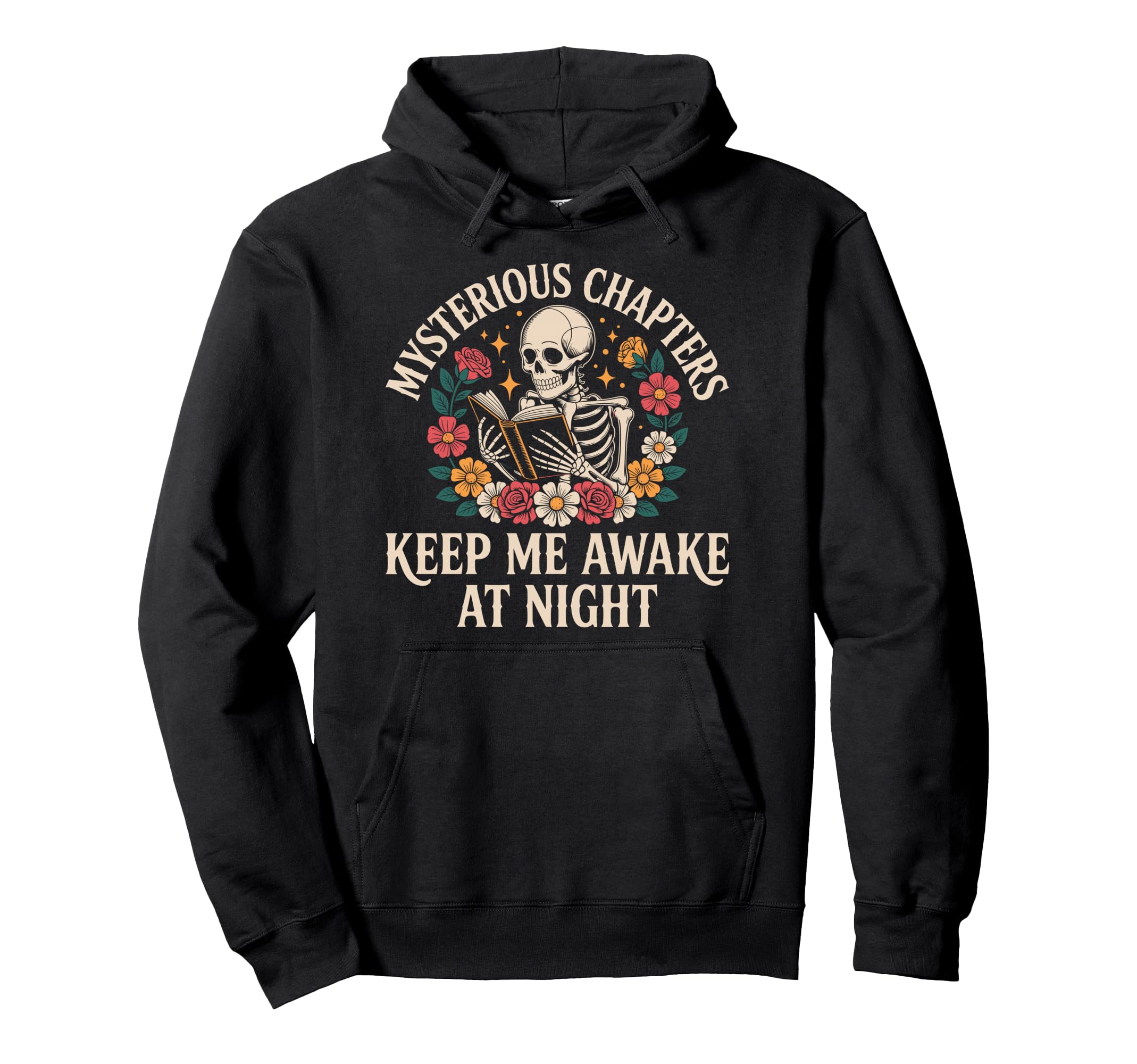 Thriller Book Skeleton Reader Floral Hoodie - Custom Art Print for Adults - T-Shirt, Sweatshirt, Hoodie