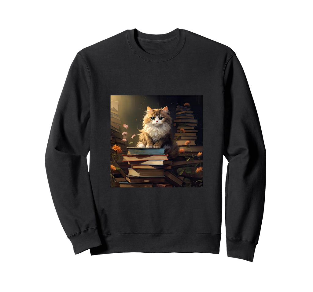 Book Nerd Cat Reading Library Sweatshirt - Casual Everyday Wear Unisex - T-Shirt, Sweatshirt, Hoodie