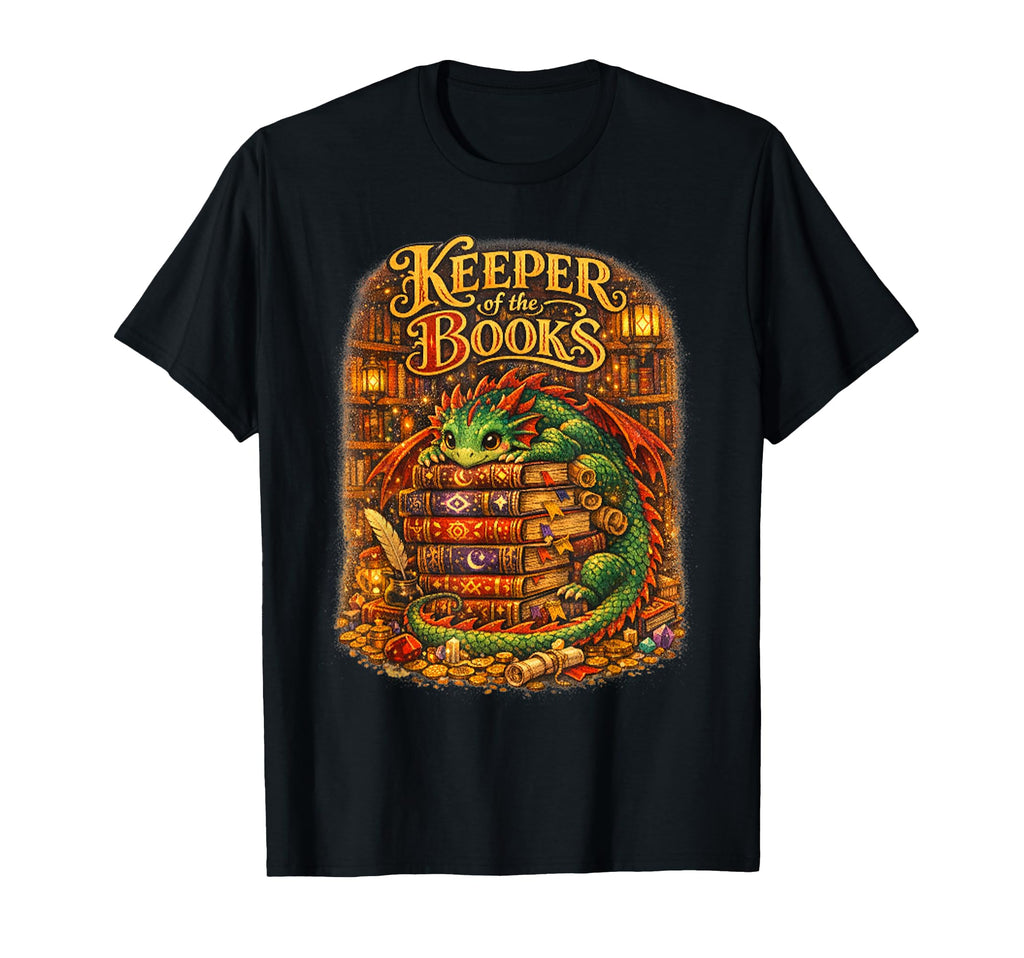 Keeper Books Dragon Fantasy Library T-Shirt - Casual Everyday Wear Unisex - T-Shirt, Sweatshirt, Hoodie