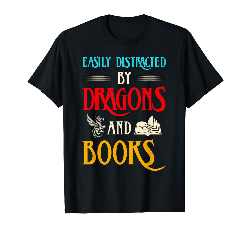 Easily Distracted Dragons And Books T-Shirt - Aesthetic Graphic Men Women - T-Shirt, Sweatshirt, Hoodie