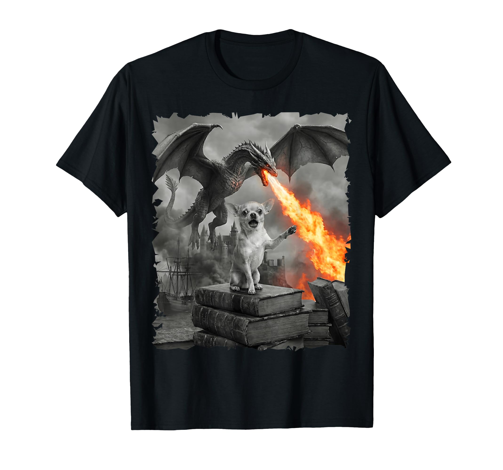 Chihuahua Dragon Fantasy Art Fire T-Shirt - Custom Art Print Unisex - T-Shirt, Sweatshirt, Hoodie