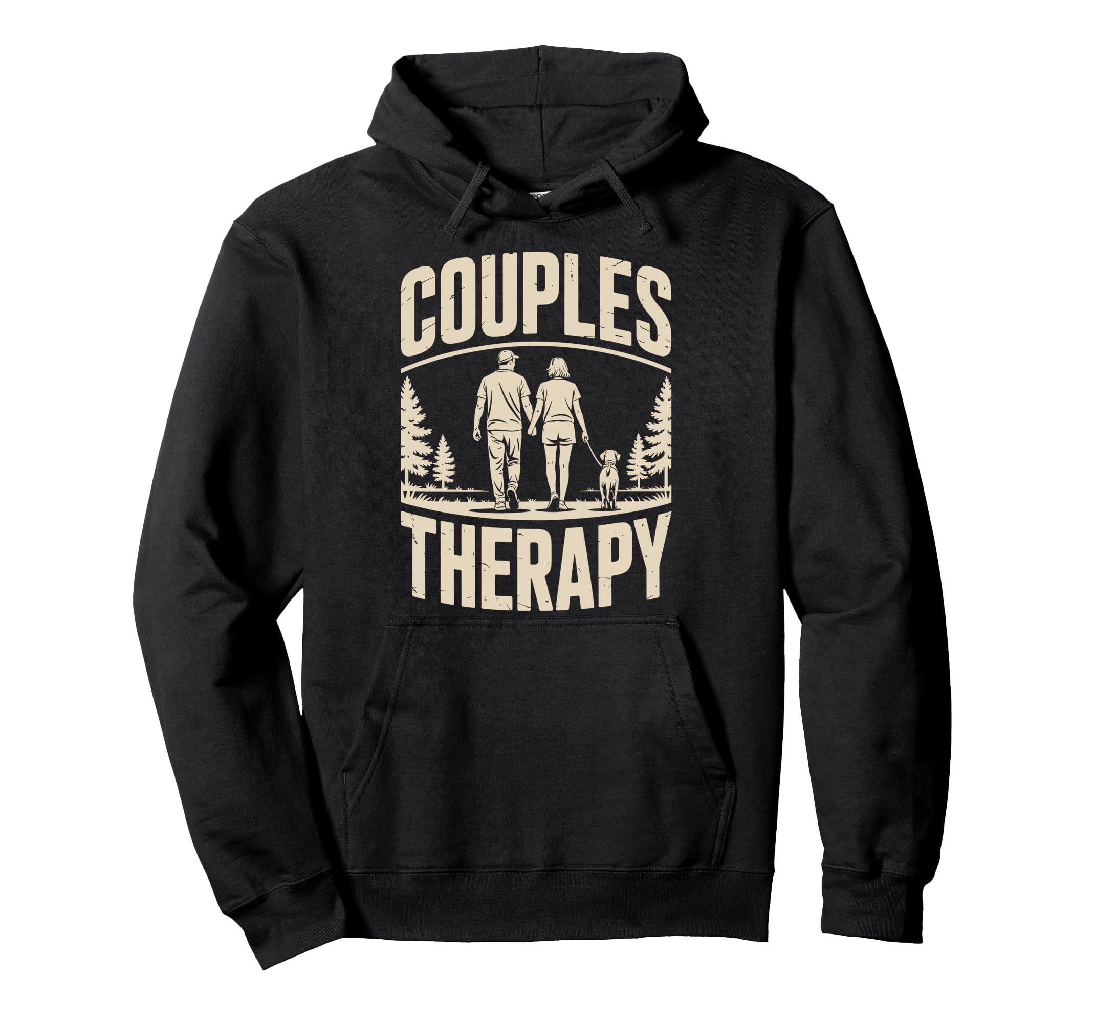 Couples Therapy Dog Walking Funny Dog Hoodie - Unique Graphic Men Women - T-Shirt, Sweatshirt, Hoodie