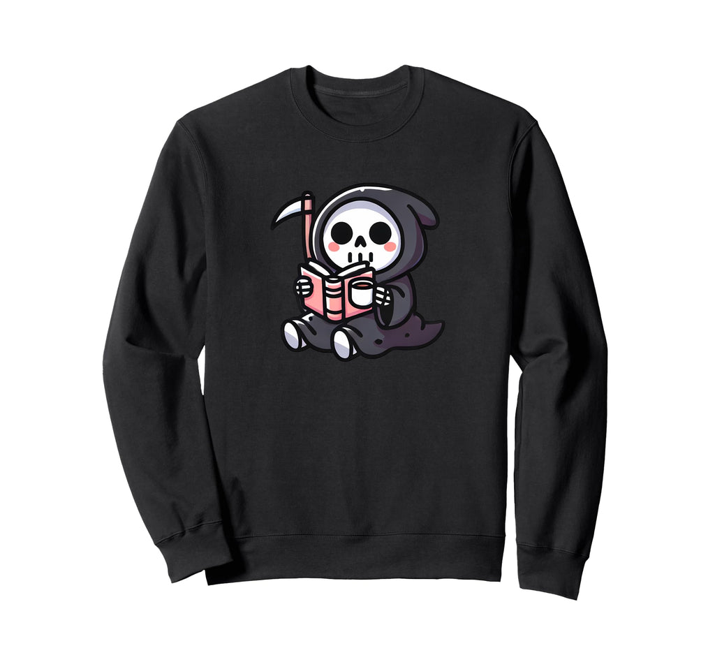 Grim Reaper Reading Book And Sweatshirt - Trendy Graphic for Adults - T-Shirt, Sweatshirt, Hoodie