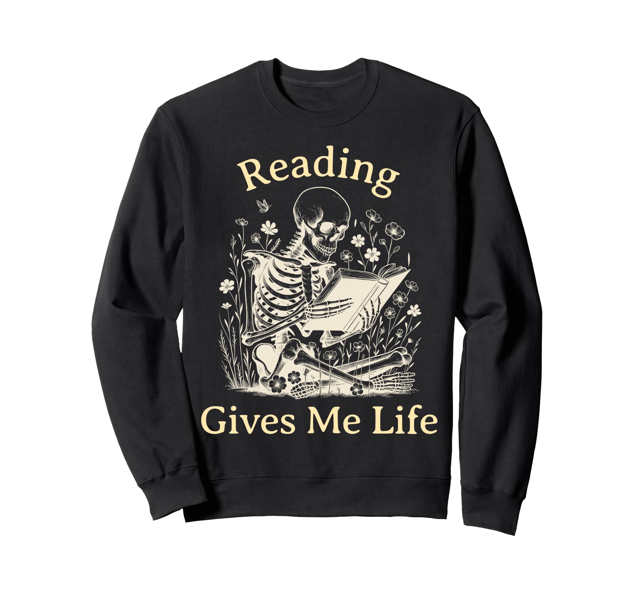 Bookish Skeleton Reading Book Nerd Sweatshirt - Unique Graphic for Adults - T-Shirt, Sweatshirt, Hoodie