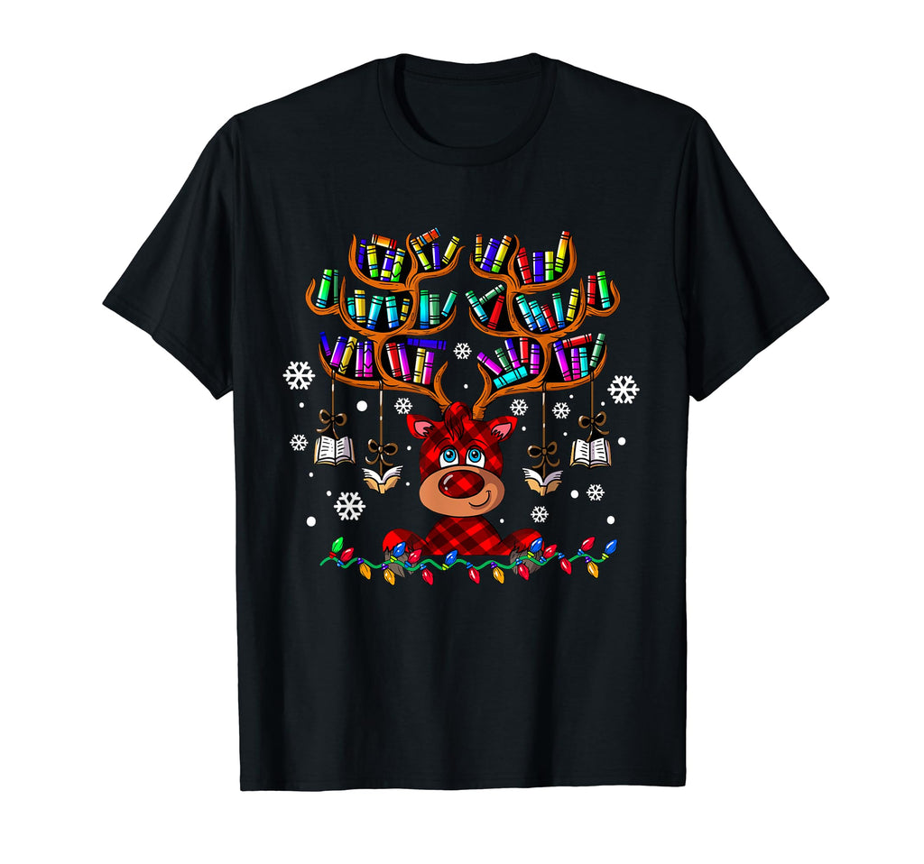 Bookshelf Book Collection Reindeer T-Shirt - Aesthetic Graphic Unisex - T-Shirt, Sweatshirt, Hoodie