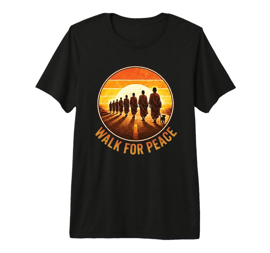 Walk Peace Monks Sunset Zen Tri Blend T-Shirt - Novelty Apparel for Adults - T-Shirt, Sweatshirt, Hoodie