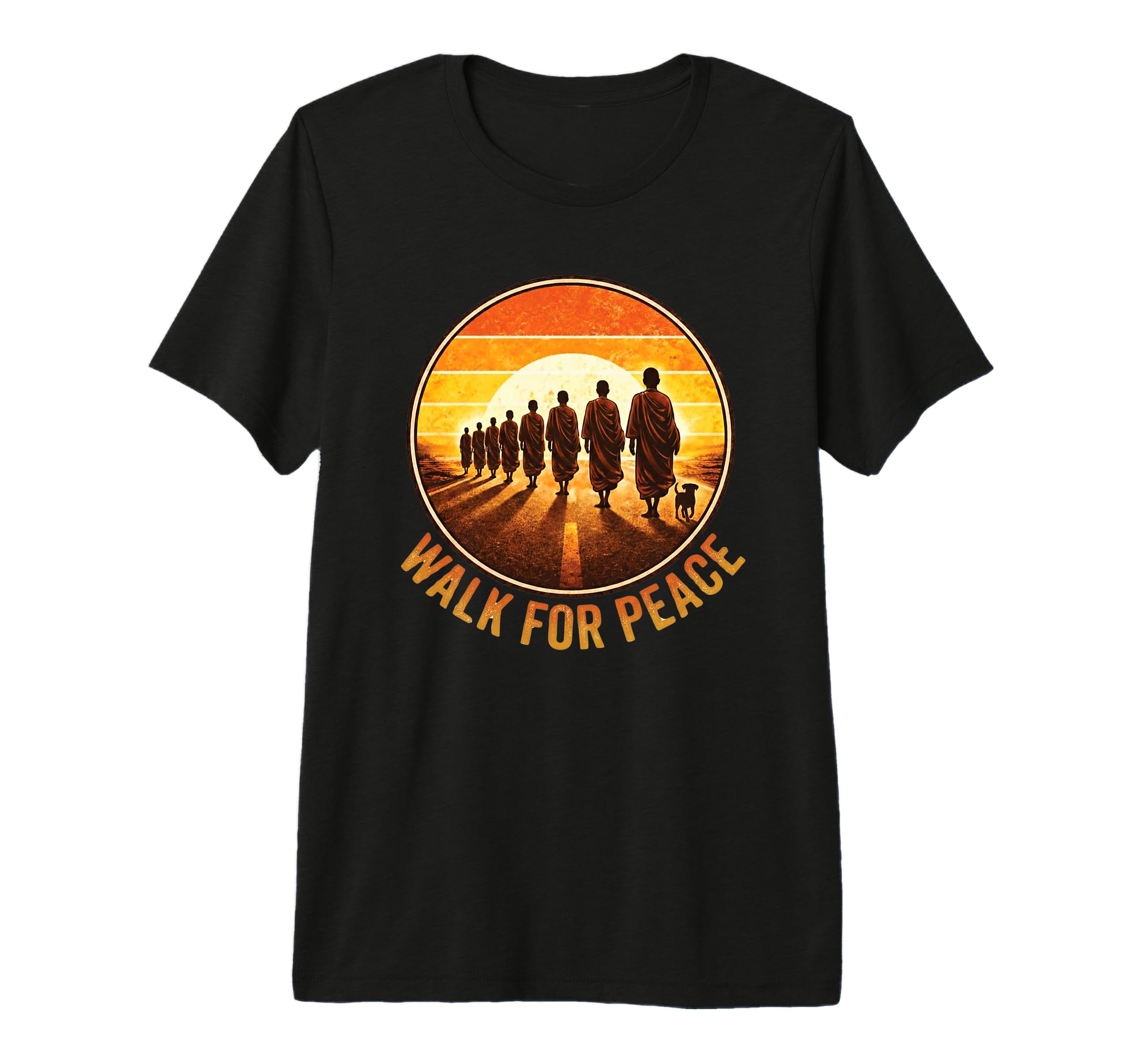Walk Peace Monks Sunset Zen Tri Blend T-Shirt - Novelty Apparel for Adults - T-Shirt, Sweatshirt, Hoodie