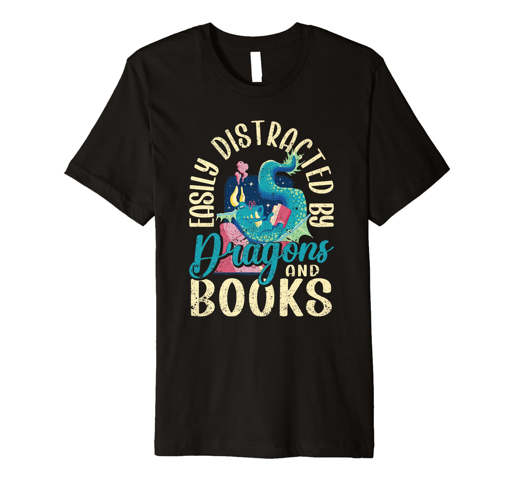 Easily Distracted Dragons And Books T-Shirt - Minimalist Print Unisex - T-Shirt, Sweatshirt, Hoodie