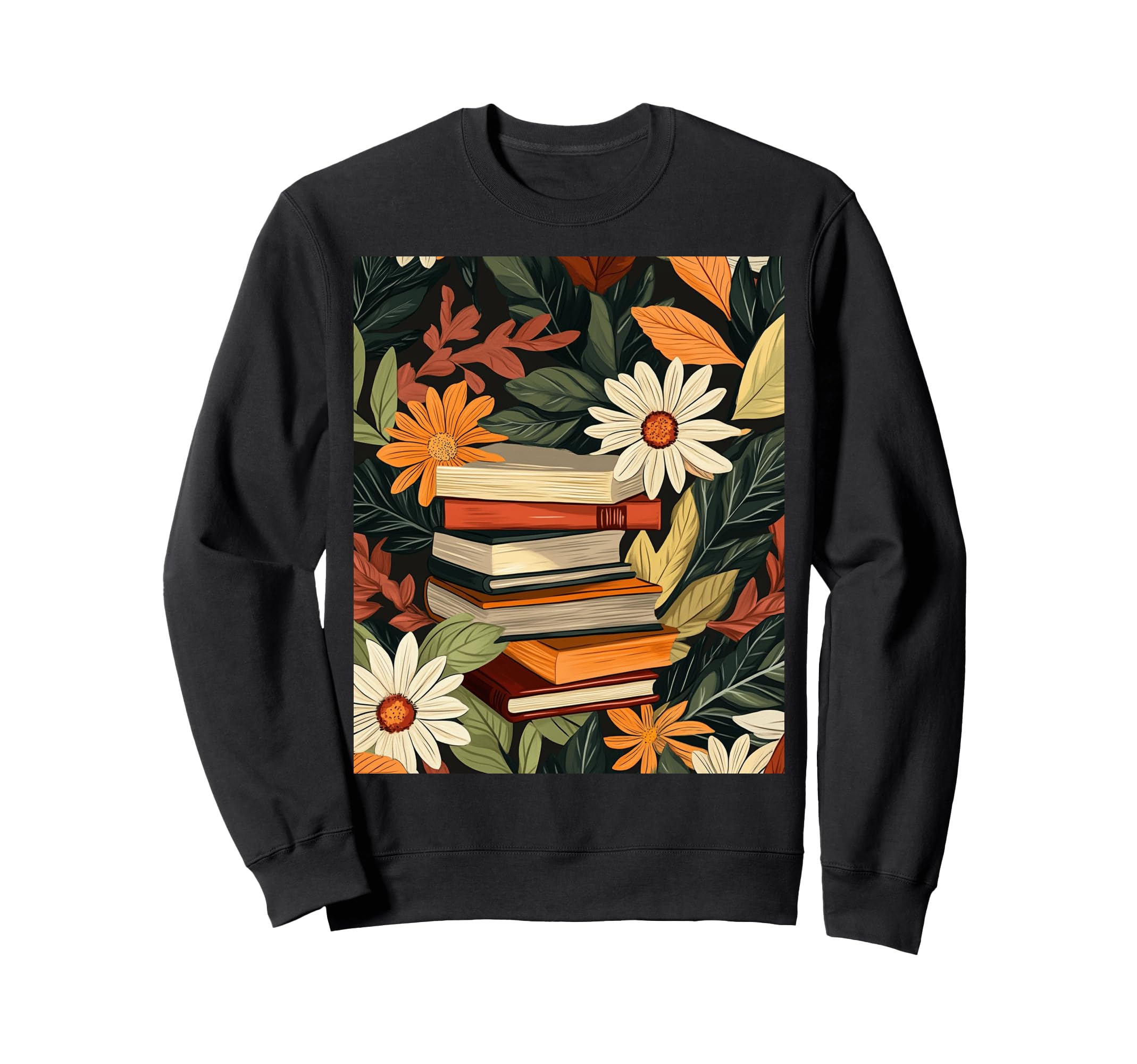 Books And Autumn Leaves Stack Sweatshirt - Graphic Print for Adults - T-Shirt, Sweatshirt, Hoodie