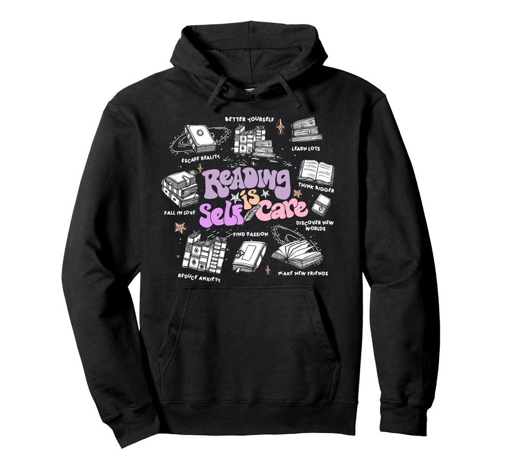 Groovy Reading Is Self Care Book Lover Hoodie - Streetwear Style Unisex - T-Shirt, Sweatshirt, Hoodie
