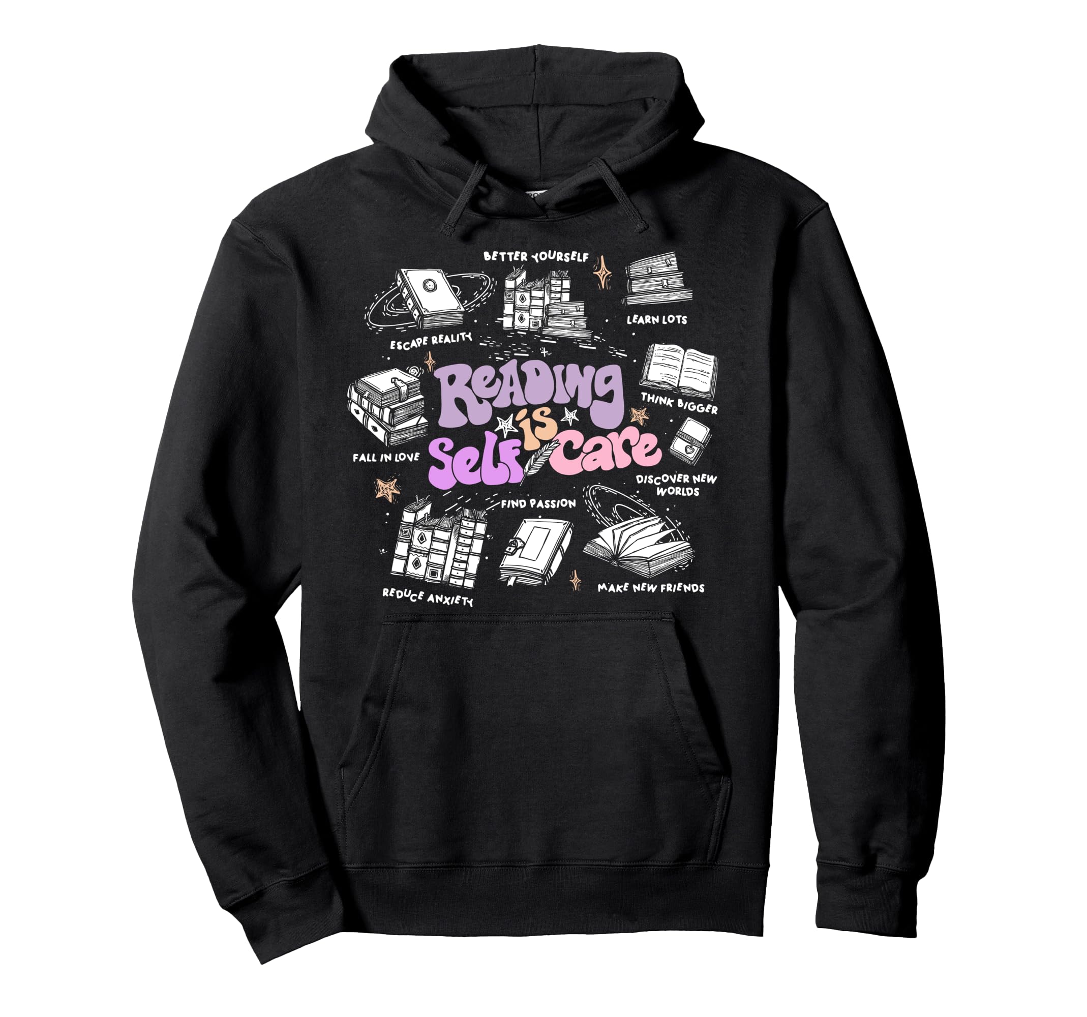 Groovy Reading Is Self Care Book Lover Hoodie - Streetwear Style Unisex - T-Shirt, Sweatshirt, Hoodie