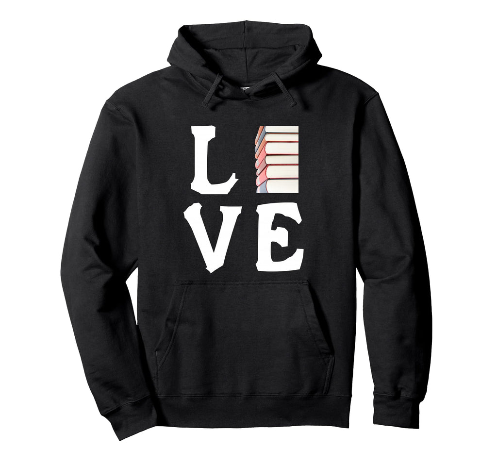 Love Books Stack Literature Reading Hoodie - Minimalist Print for Adults - T-Shirt, Sweatshirt, Hoodie