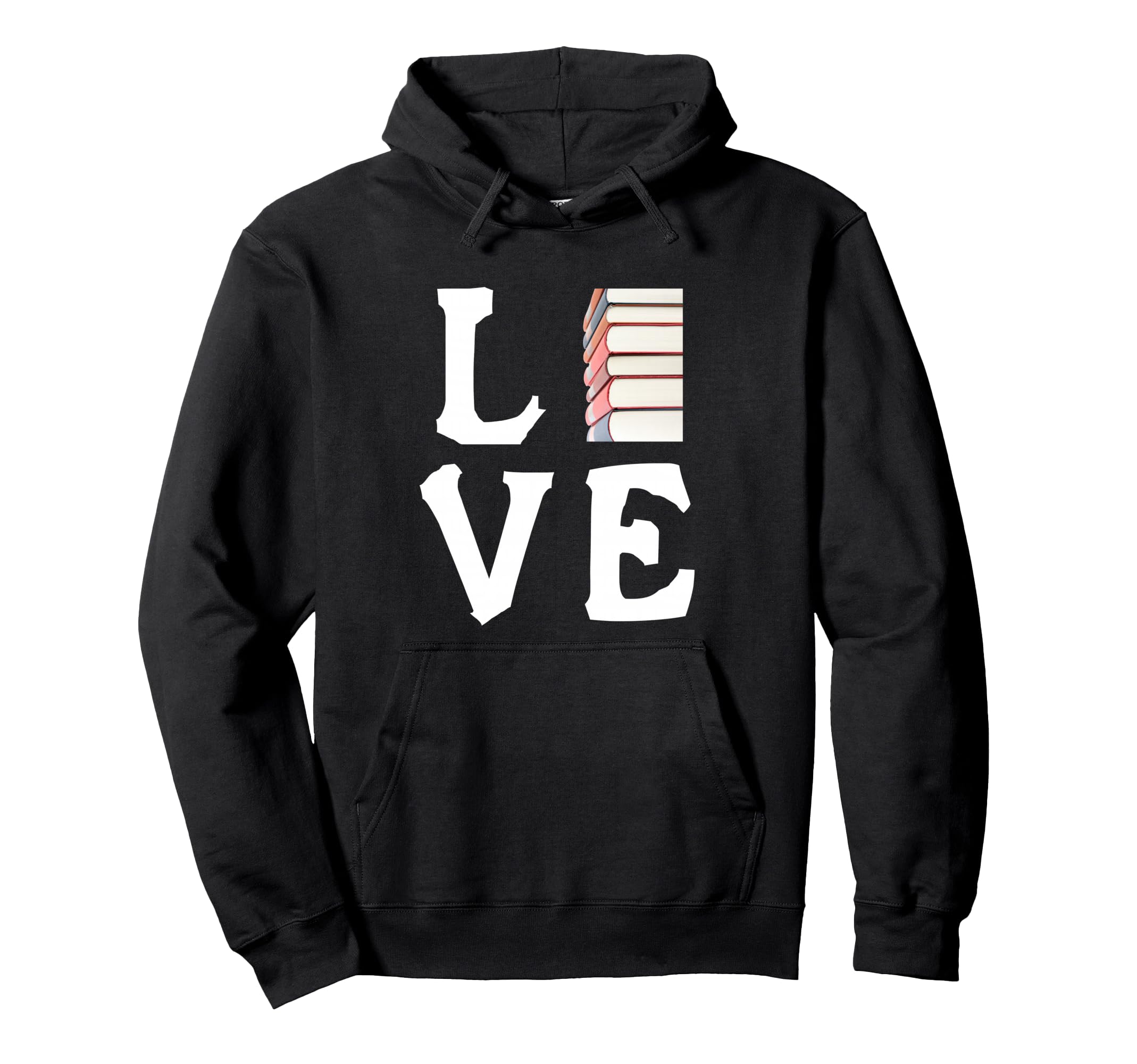 Love Books Stack Literature Reading Hoodie - Minimalist Print for Adults - T-Shirt, Sweatshirt, Hoodie