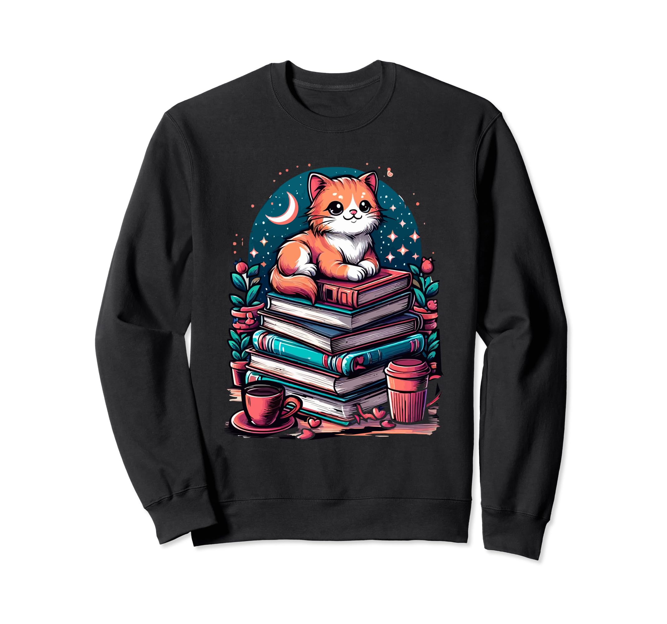 Cat Reading Funny Book Tea Sweatshirt - Casual Everyday Wear for Adults - T-Shirt, Sweatshirt, Hoodie
