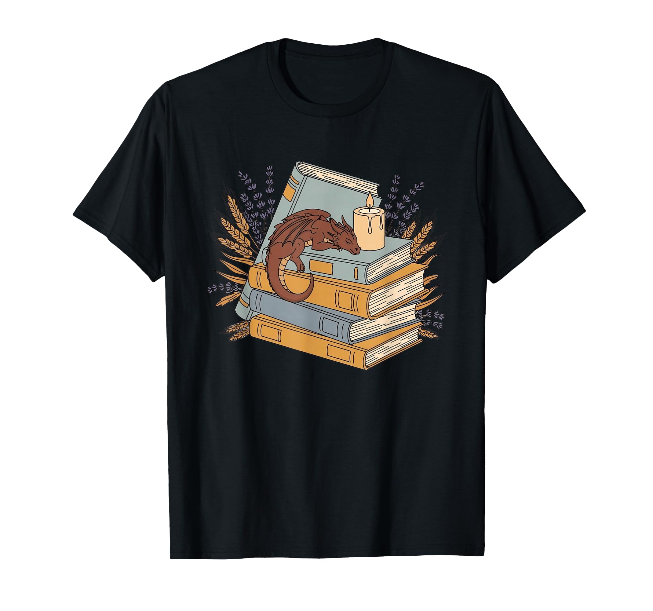 Cozy Book Dragon Candle And Lavender T-Shirt - Fun Novelty Design Unisex - T-Shirt, Sweatshirt, Hoodie