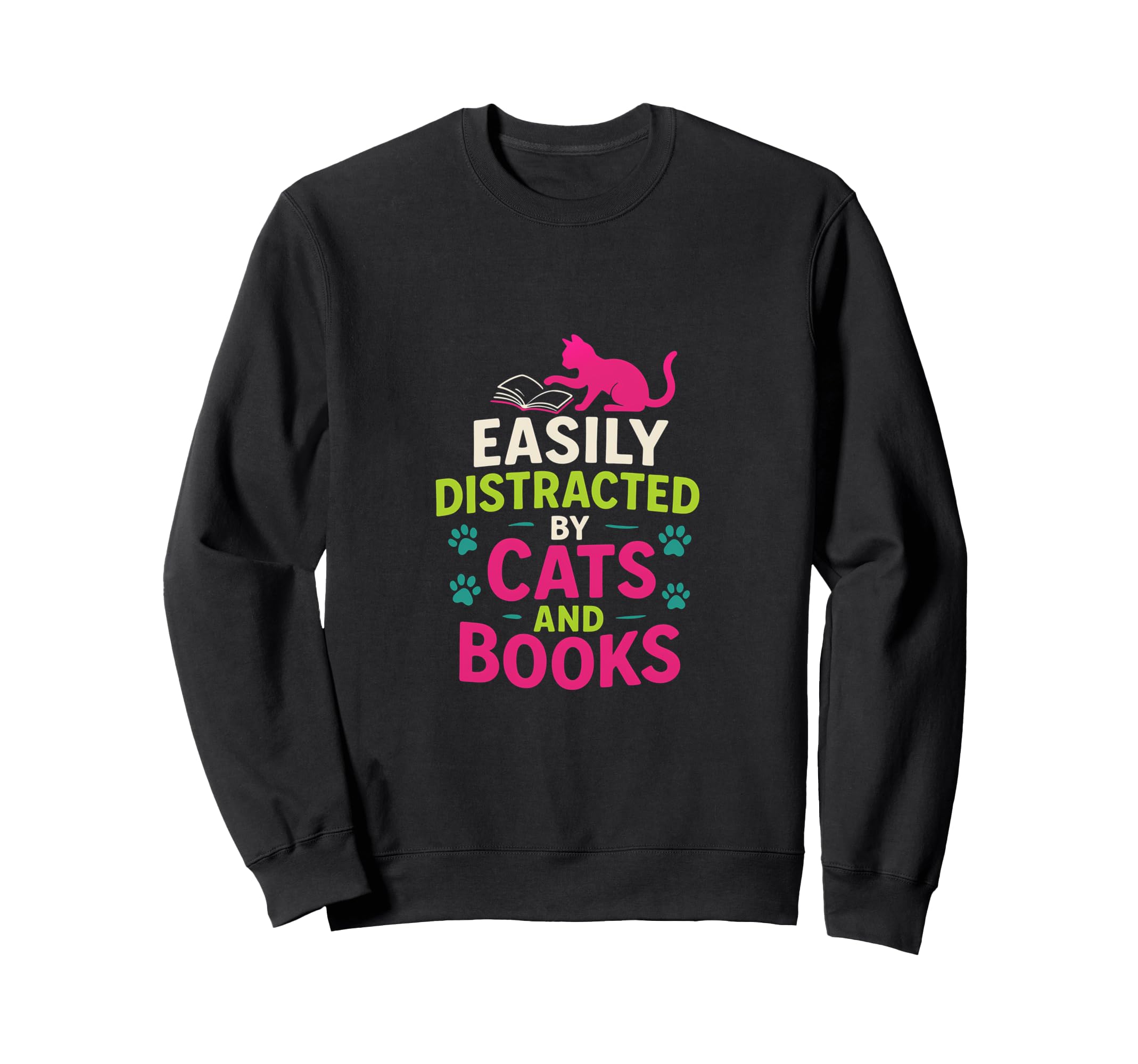 Easily Distracted Cats And Books Sweatshirt - Aesthetic Graphic Men Women - T-Shirt, Sweatshirt, Hoodie