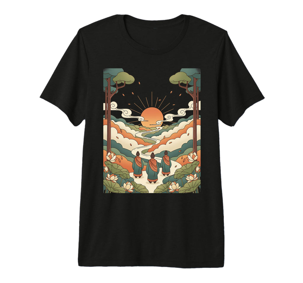 Mindful Journey Monks Walking Sunset T-Shirt - Trendy Graphic for Adults - T-Shirt, Sweatshirt, Hoodie