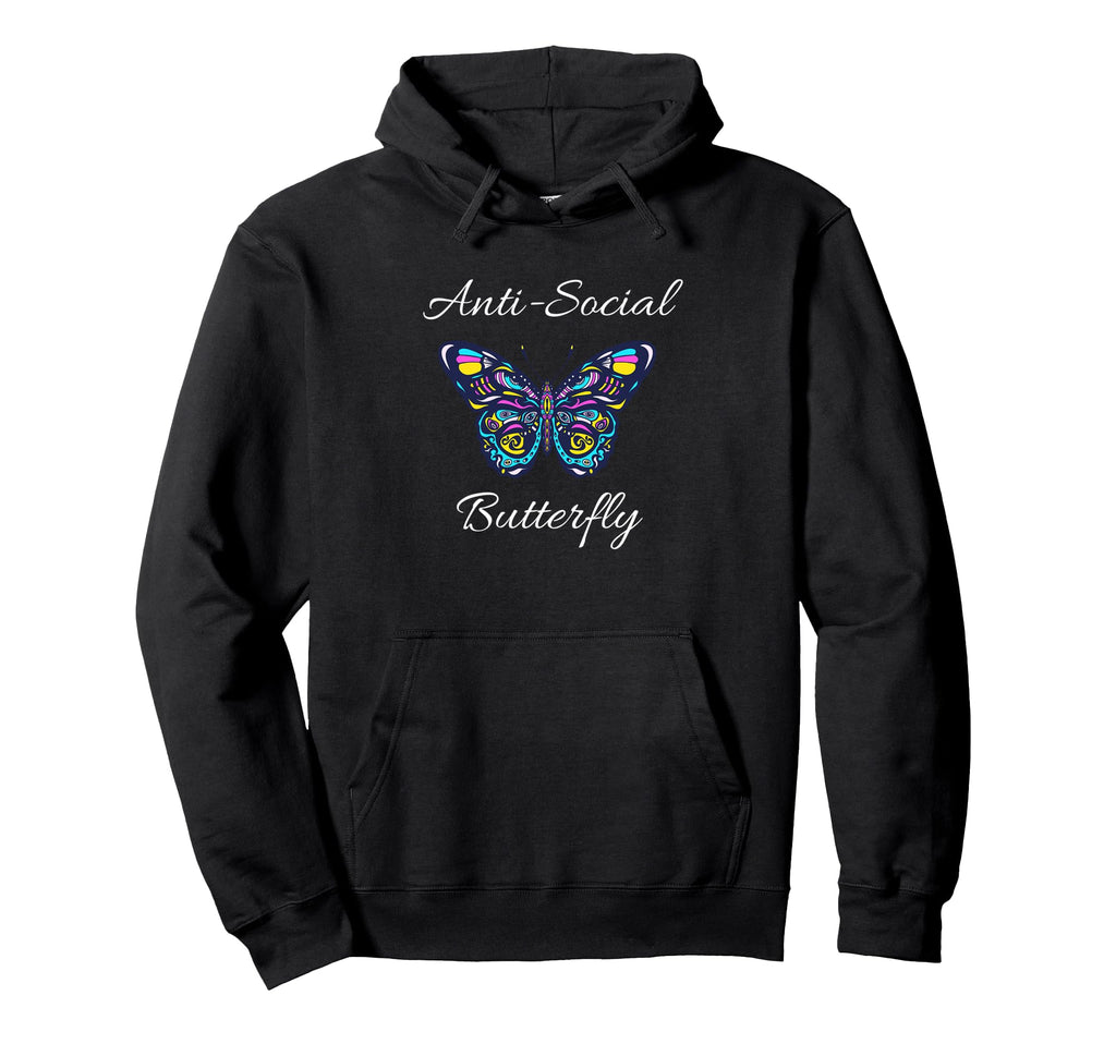 Anti Social Butterfly Bold Simple Funny Hoodie - Streetwear Style Unisex - T-Shirt, Sweatshirt, Hoodie