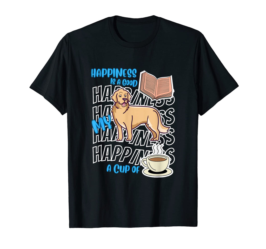 Happiness Is Dogs Golden Retrievers Books T-Shirt - Unique Graphic Unisex - T-Shirt, Sweatshirt, Hoodie