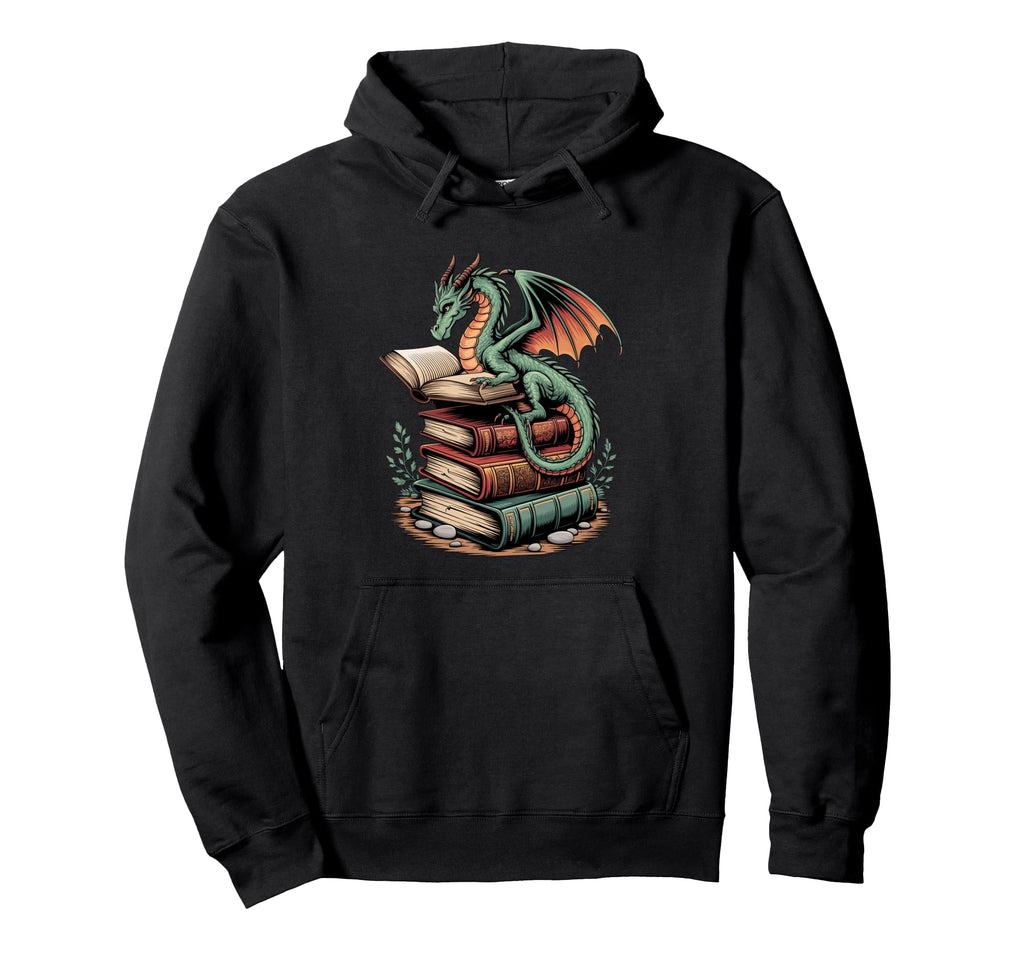 Dragon Perched Books Fantasy Reading Hoodie - Unique Graphic Unisex - T-Shirt, Sweatshirt, Hoodie