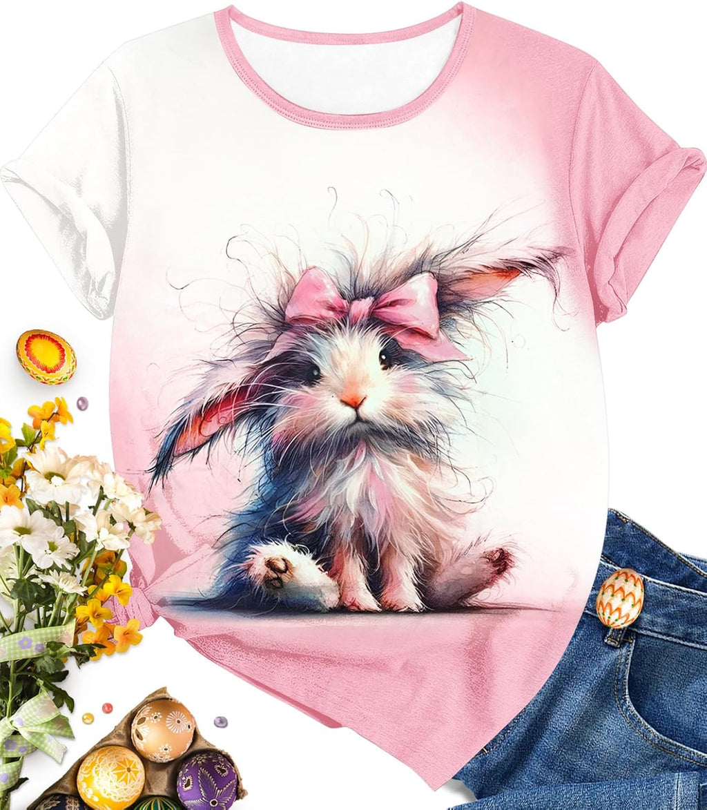 EUOW Easter Bunny Shirt for Women Cute Rabbit Graphic T Shirt Funny Short Sleeve Happy Easter Tee Tops - T-Shirt, Sweatshirt, Hoodie