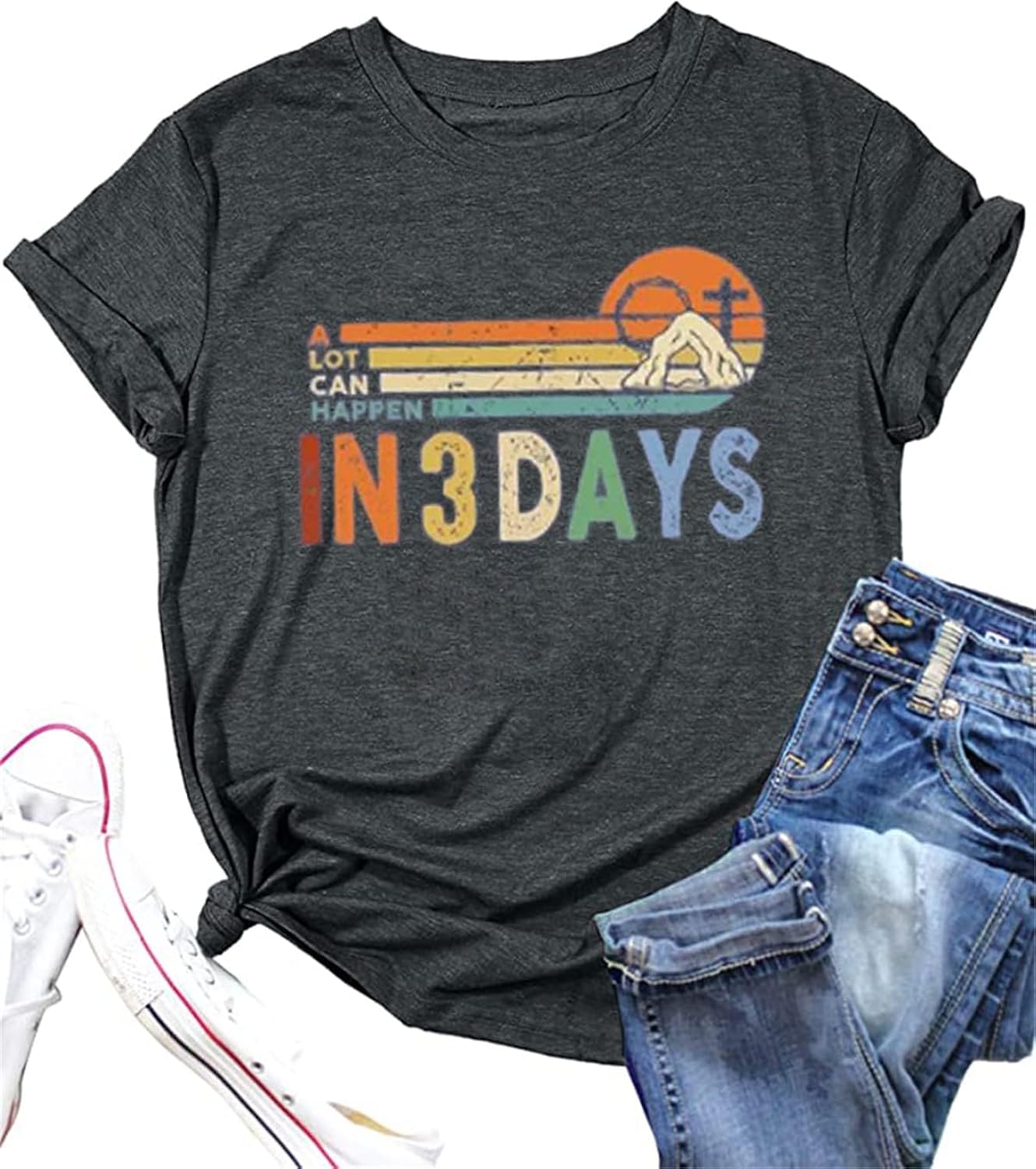 Women Easter Shirt a Lot Can Happen in Three Days Tees Easter Festive Christain Letter Print Short Sleeve Novelty Top - T-Shirt, Sweatshirt, Hoodie