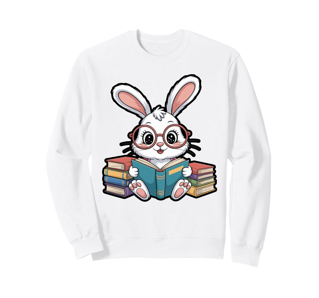 Reading Bunny Book Stack Sweatshirt - Aesthetic Graphic Unisex - T-Shirt, Sweatshirt, Hoodie