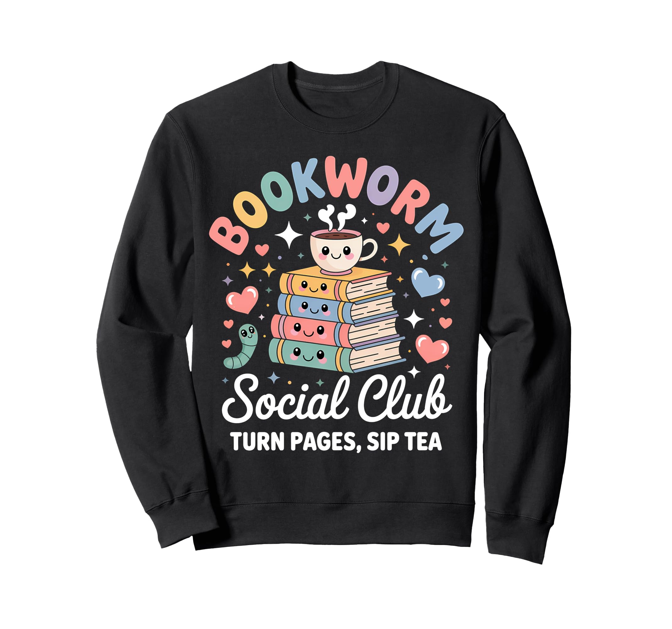 Bookworm Social Club Kawaii Reading Sweatshirt - Graphic Print for Adults - T-Shirt, Sweatshirt, Hoodie