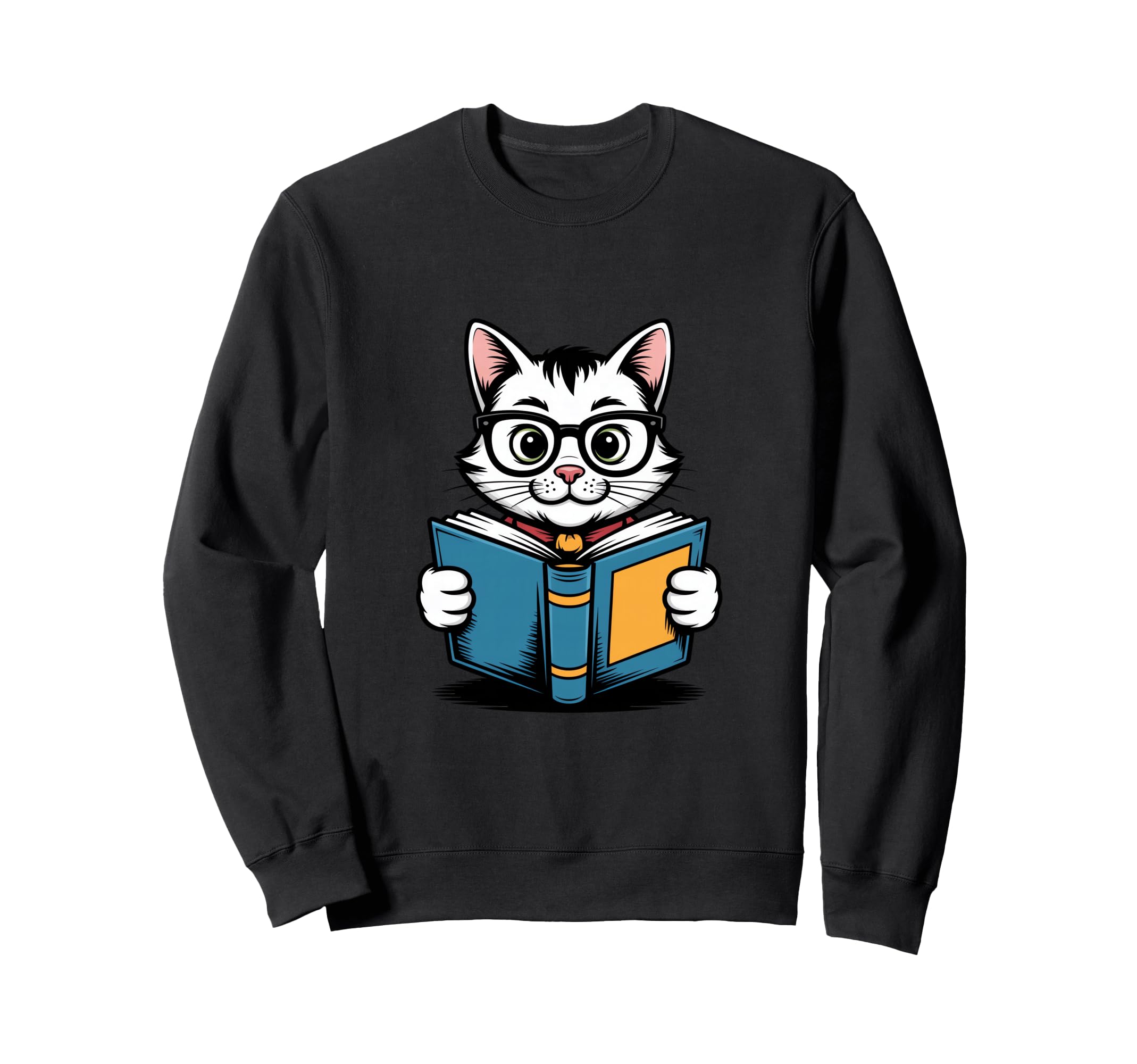 Cat Reading Book Nerd Kitty Sweatshirt - Minimalist Print Men Women - T-Shirt, Sweatshirt, Hoodie