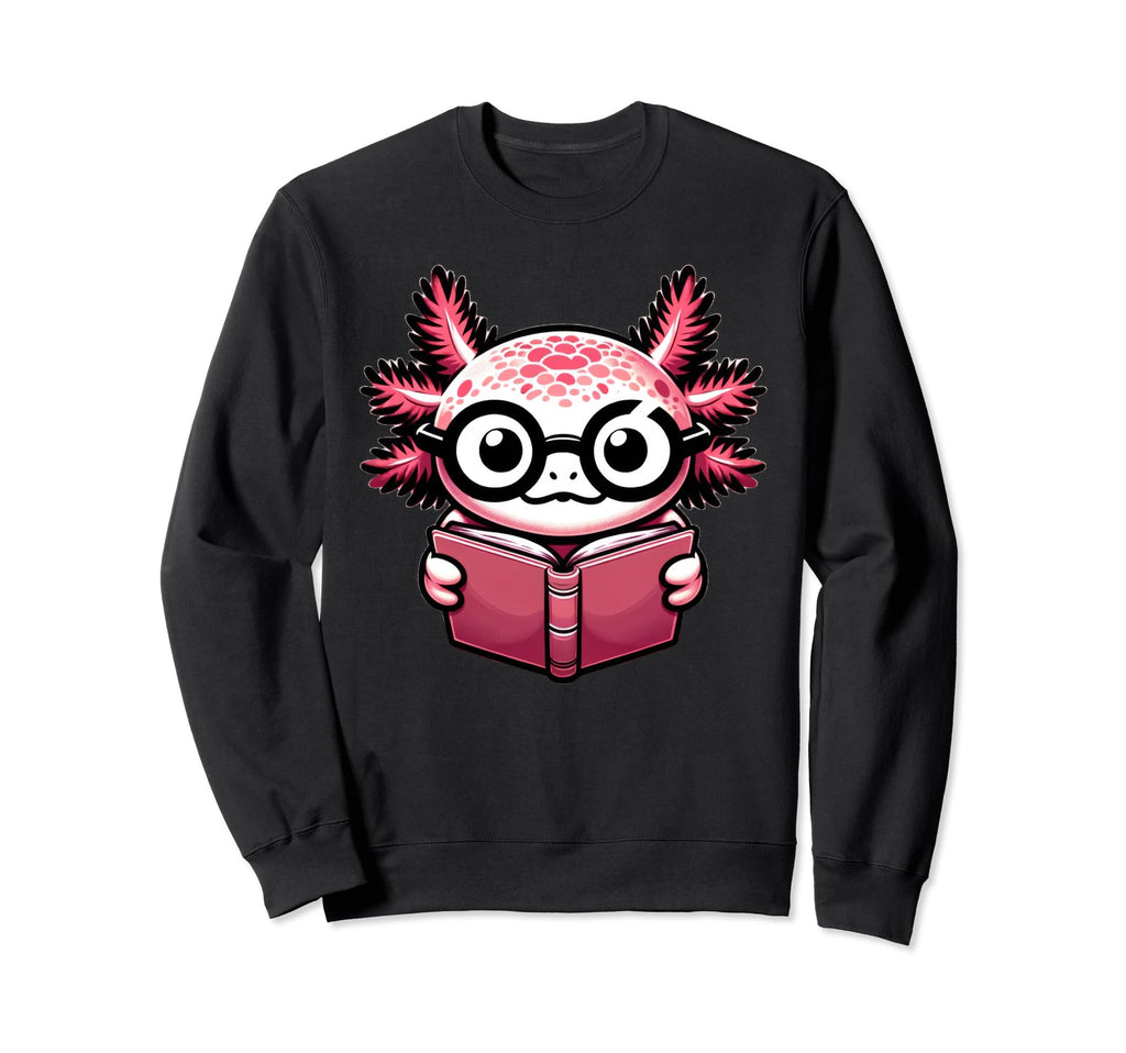 Axolotl Reading Book Nerd Sweatshirt - Streetwear Style Unisex - T-Shirt, Sweatshirt, Hoodie