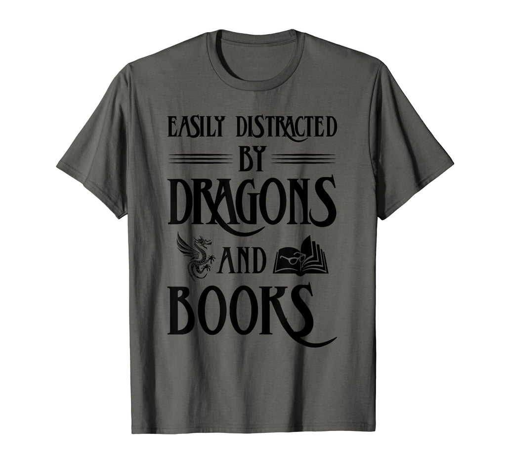 Easily Distracted Dragons And Books T-Shirt - Fun Novelty Design for Adults - T-Shirt, Sweatshirt, Hoodie