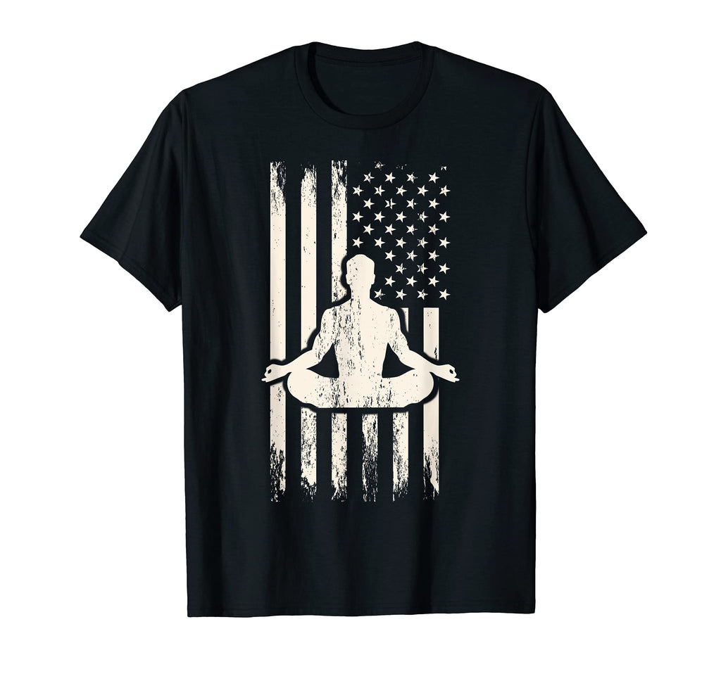 Lotus Pose Meditation American Flag T-Shirt - Fun Novelty Design Unisex - T-Shirt, Sweatshirt, Hoodie