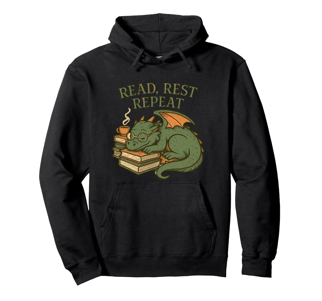 Read Rest Repeat Dragon Books Hoodie - Custom Art Print Unisex - T-Shirt, Sweatshirt, Hoodie