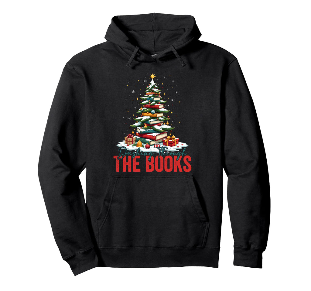 Dashing Through Books Holiday Book Hoodie - Aesthetic Graphic Men Women - T-Shirt, Sweatshirt, Hoodie