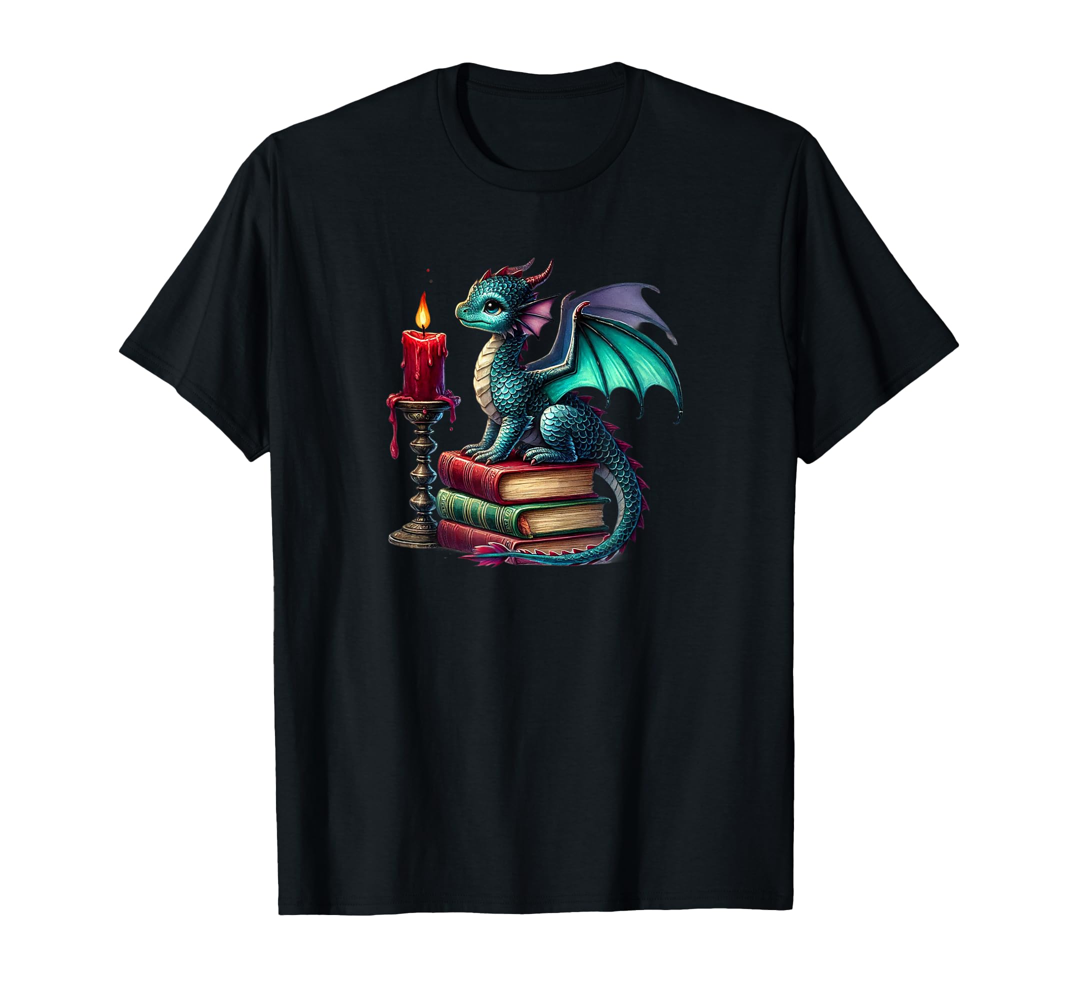 Dragon Reading Books Fantasy Illustration T-Shirt - Graphic Print Men Women - T-Shirt, Sweatshirt, Hoodie