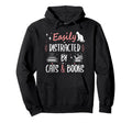 Cat Book Lover Easily Distracted Cats Hoodie - Aesthetic Graphic Unisex - T-Shirt, Sweatshirt, Hoodie