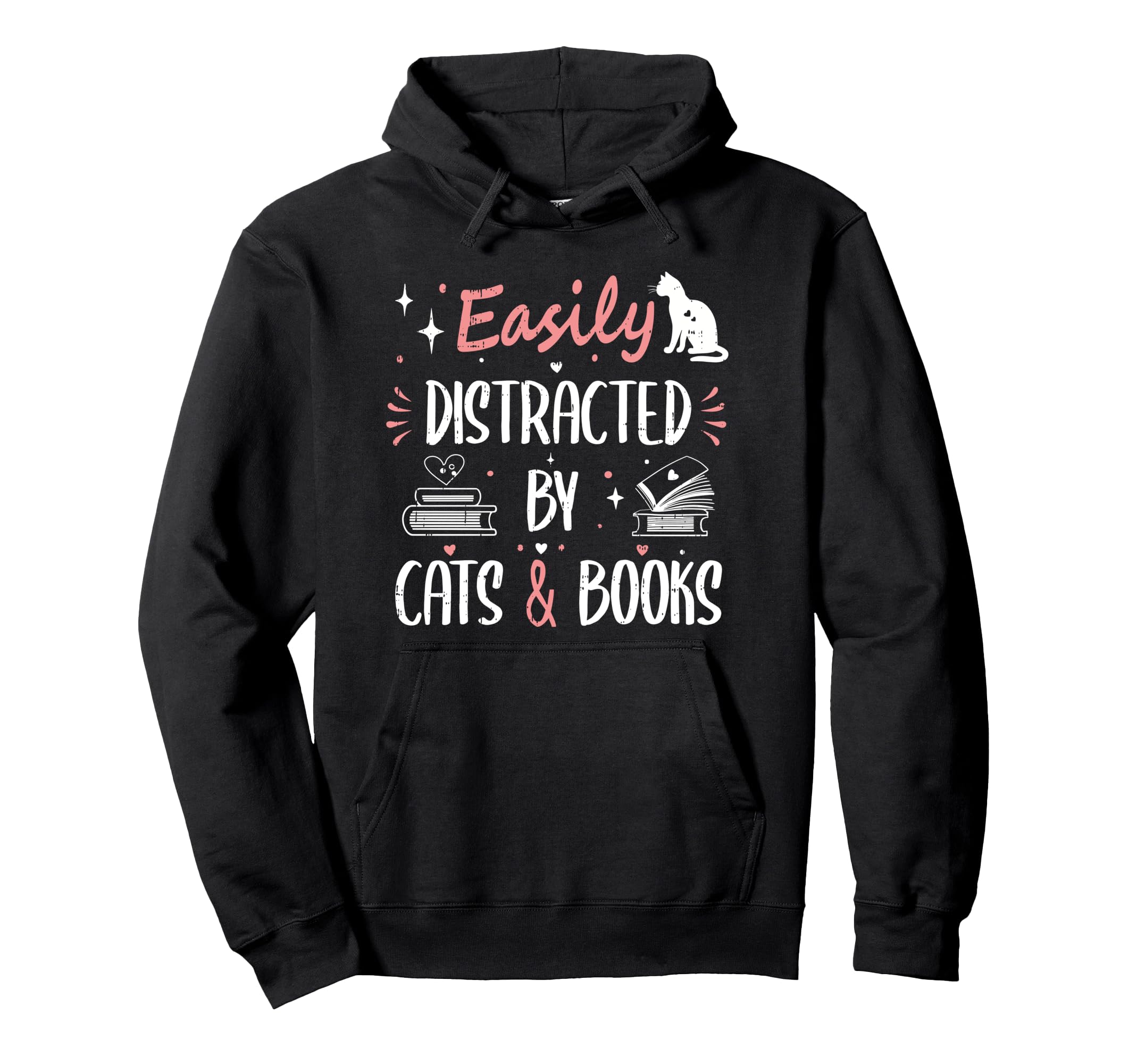Cat Book Lover Easily Distracted Cats Hoodie - Aesthetic Graphic Unisex - T-Shirt, Sweatshirt, Hoodie