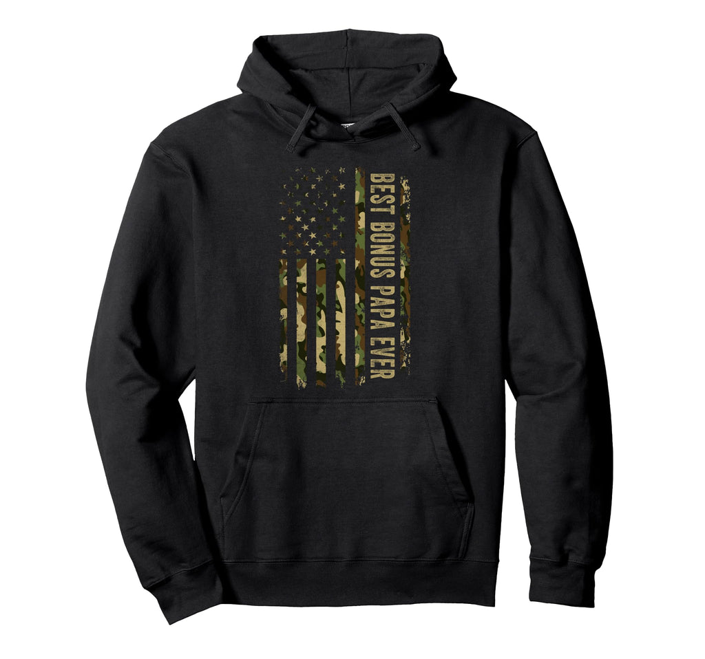 Best Bonus Papa Ever American Usa Flag Hoodie - Novelty Apparel Unisex - T-Shirt, Sweatshirt, Hoodie