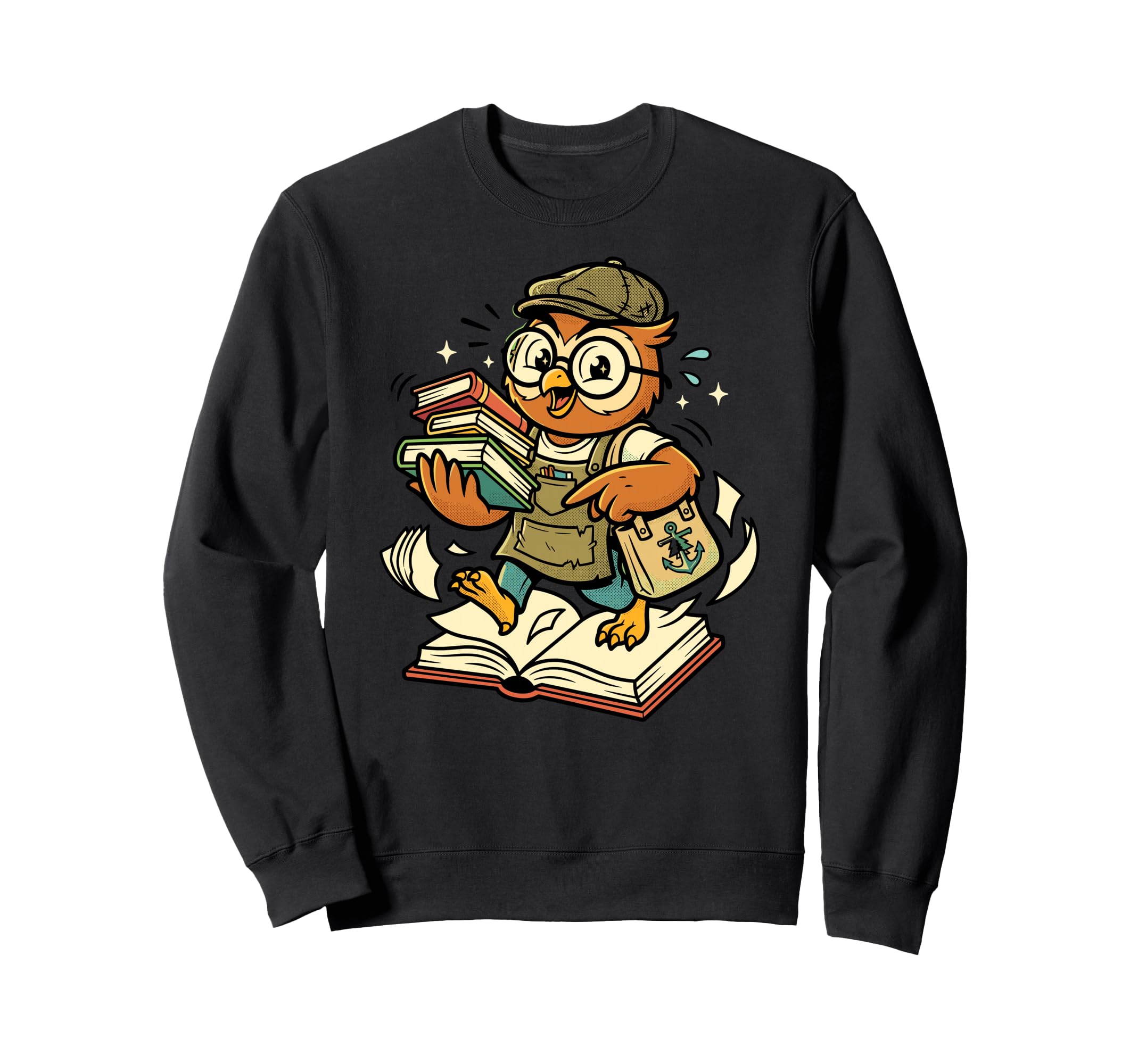 Book Nerd Owl Glasses Stack Books Sweatshirt - Custom Art Print for Adults - T-Shirt, Sweatshirt, Hoodie