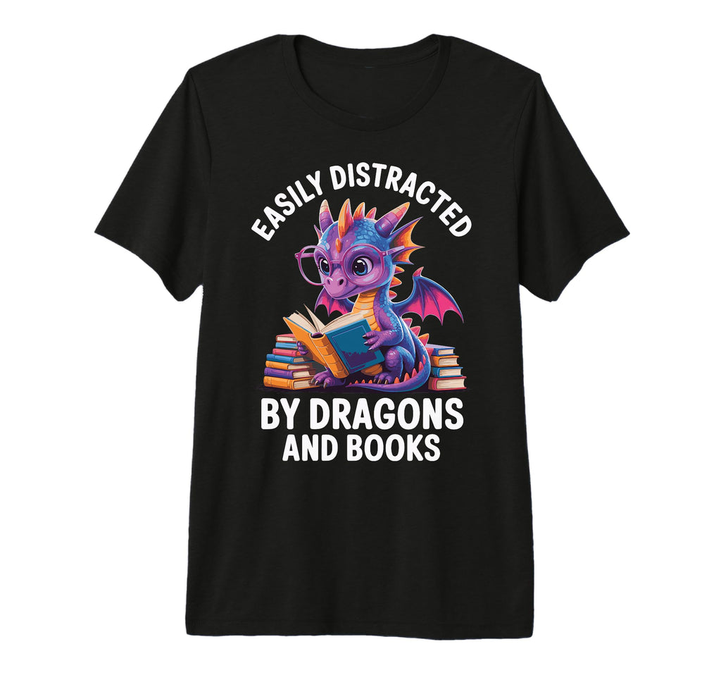 Easily Distracted Dragons And Books T-Shirt - Unique Graphic for Adults - T-Shirt, Sweatshirt, Hoodie