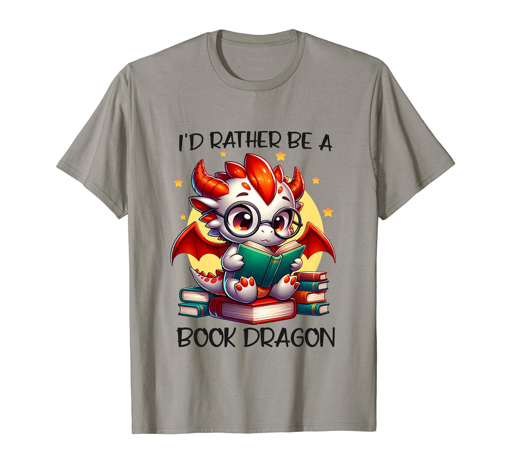 Id Rather Be Book Dragon Reading T-Shirt - Casual Everyday Wear Men Women - T-Shirt, Sweatshirt, Hoodie