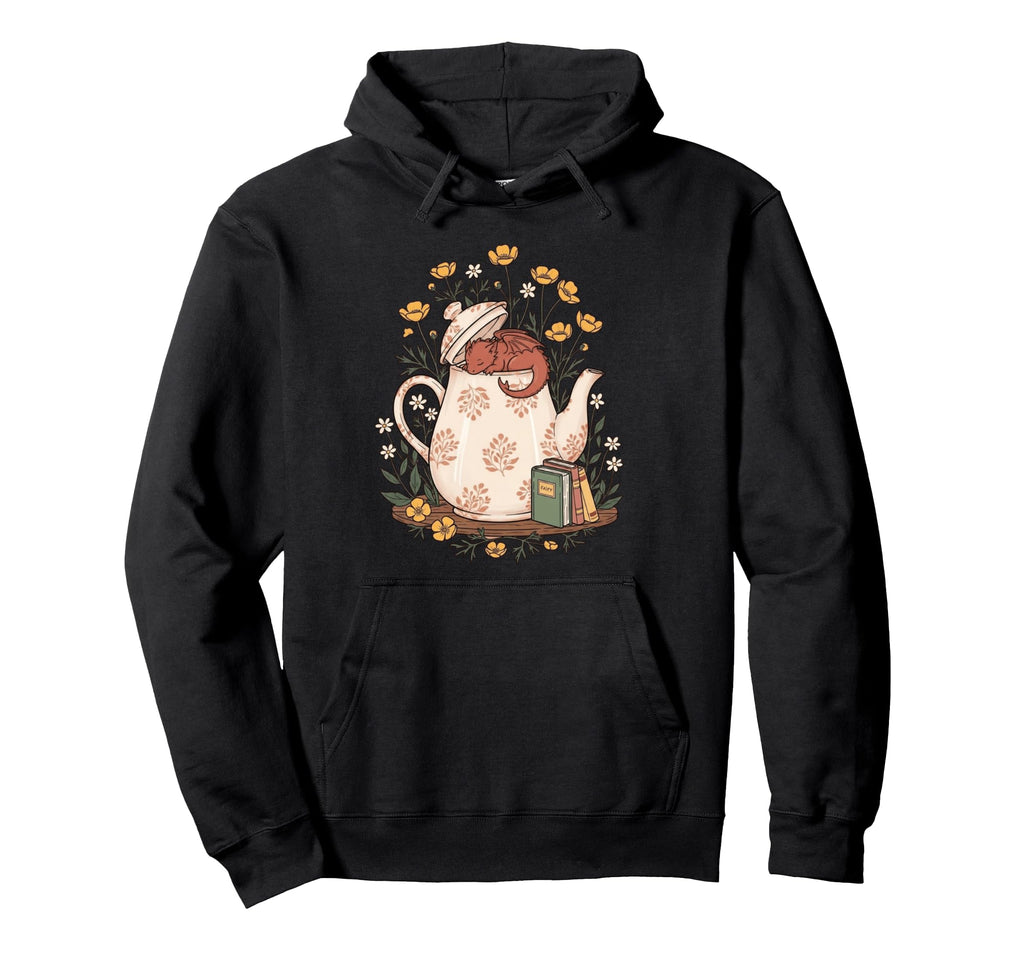 Botanical Teapot Sleeping Dragon And Hoodie - Aesthetic Graphic for Adults - T-Shirt, Sweatshirt, Hoodie