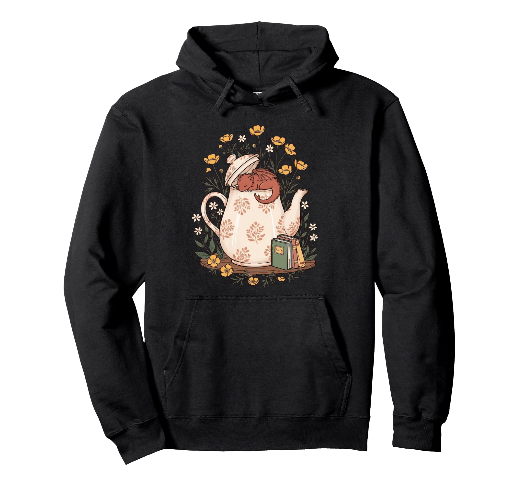 Botanical Teapot Sleeping Dragon And Hoodie - Aesthetic Graphic for Adults - T-Shirt, Sweatshirt, Hoodie