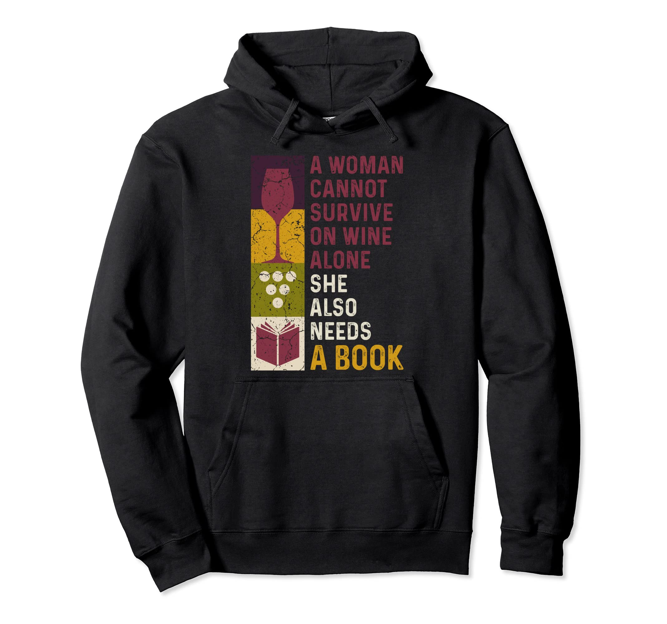 Book Reader Wine Drinking Lover Bookworm Hoodie - Graphic Print Unisex - T-Shirt, Sweatshirt, Hoodie